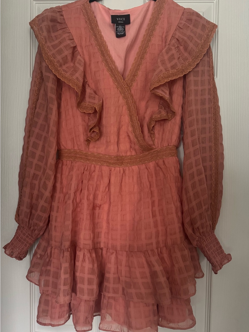 VICI Remington Dusty Rose Lace-Trim Wrap Dress Sz S